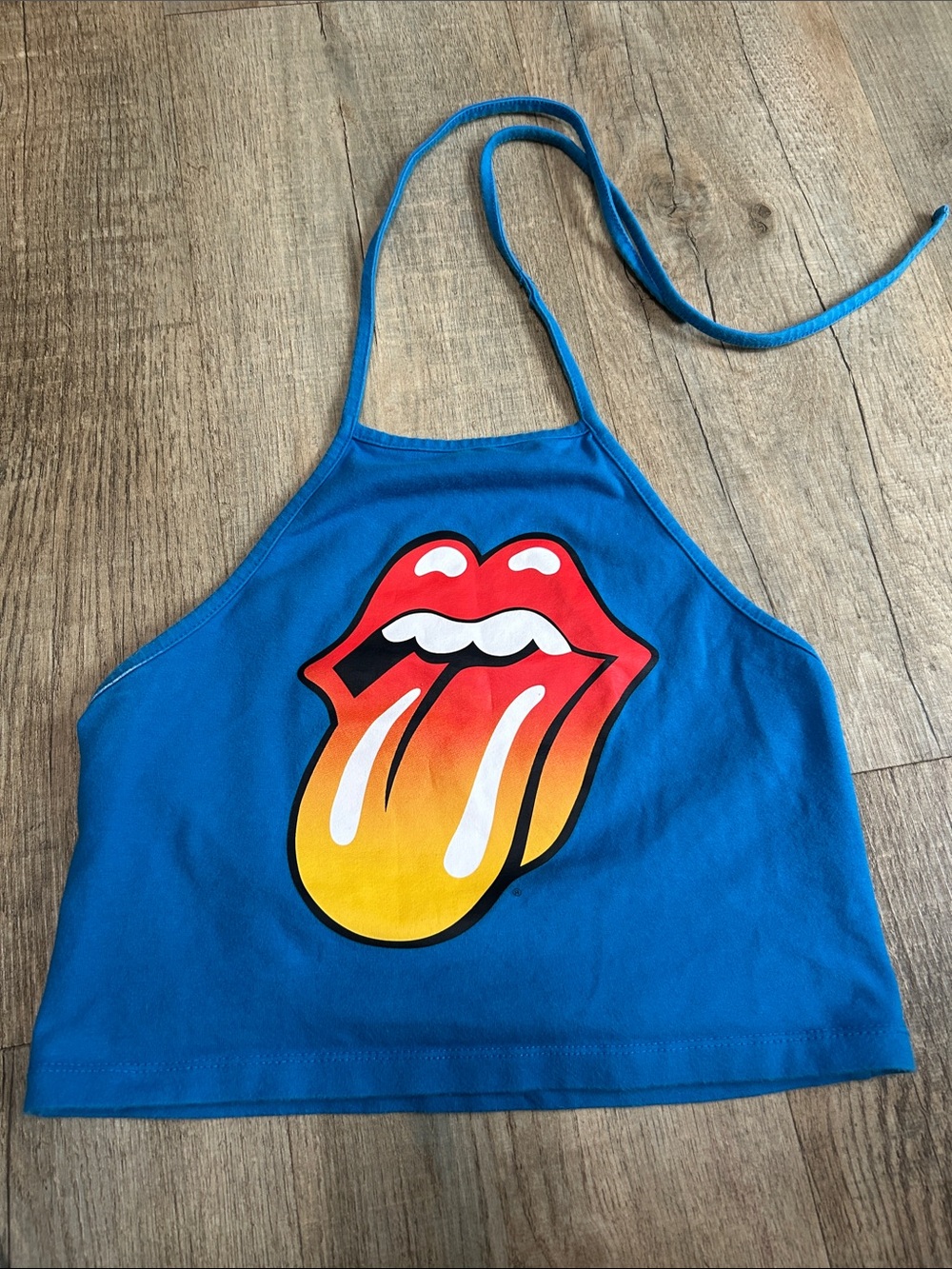 The Rolling Stones Bright Blue Crop Top
